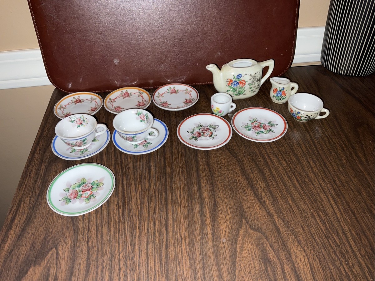 Miniature Doll House Occupied Japan Tea Set Saucers Cups | eBay