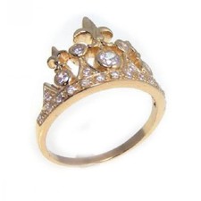 Sterling Silver Yellow Gold Plated CZ Stones Tiara Crown Ladies Ring