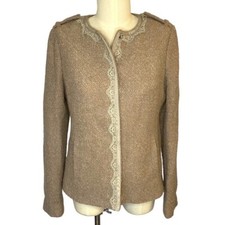 Banana Republic Pink Mauve Boucle Wool Lace Trim Snap Front Blazer Jacket 8 M