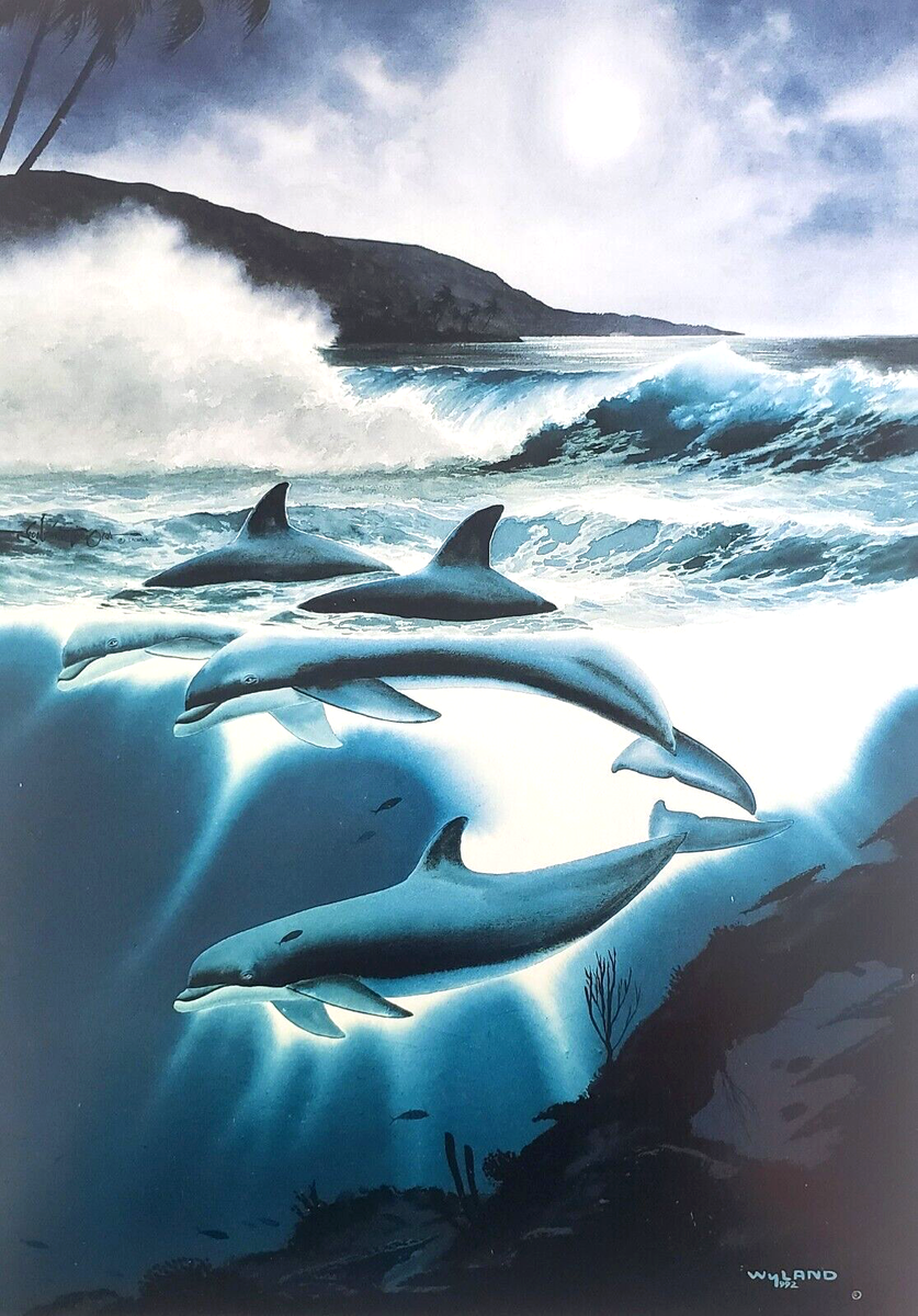 Wyland Roy Gonzalez Tabora Moonlit Dolphins 1992 Ocean Pod of
