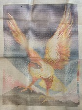 Vintage NOS: EAGLE Bird Latch Hook Rug Wall Hanging Canvas 23" x 31"