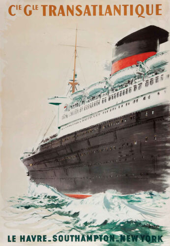 Repro Affiche compagnie maritime Générale Transatlantique - Le Havre New-York - Afbeelding 1 van 1