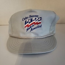 Vintage Cutler-Hammer Trucker Hat Gray w/ Rope Made in USA Adjustable Slideback