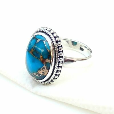 925 Sterling Silver Blue Copper Turquoise Ring, Wholesale