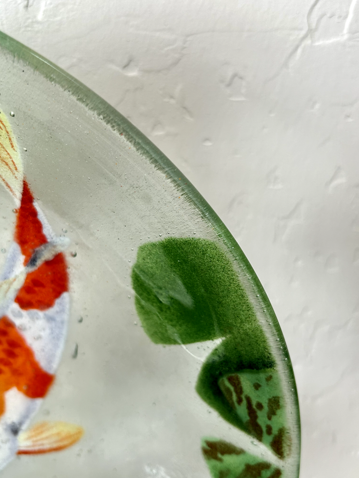 Vintage Fireglass Hawaii Koi Fish Plate Handmade Fused Glass Signed