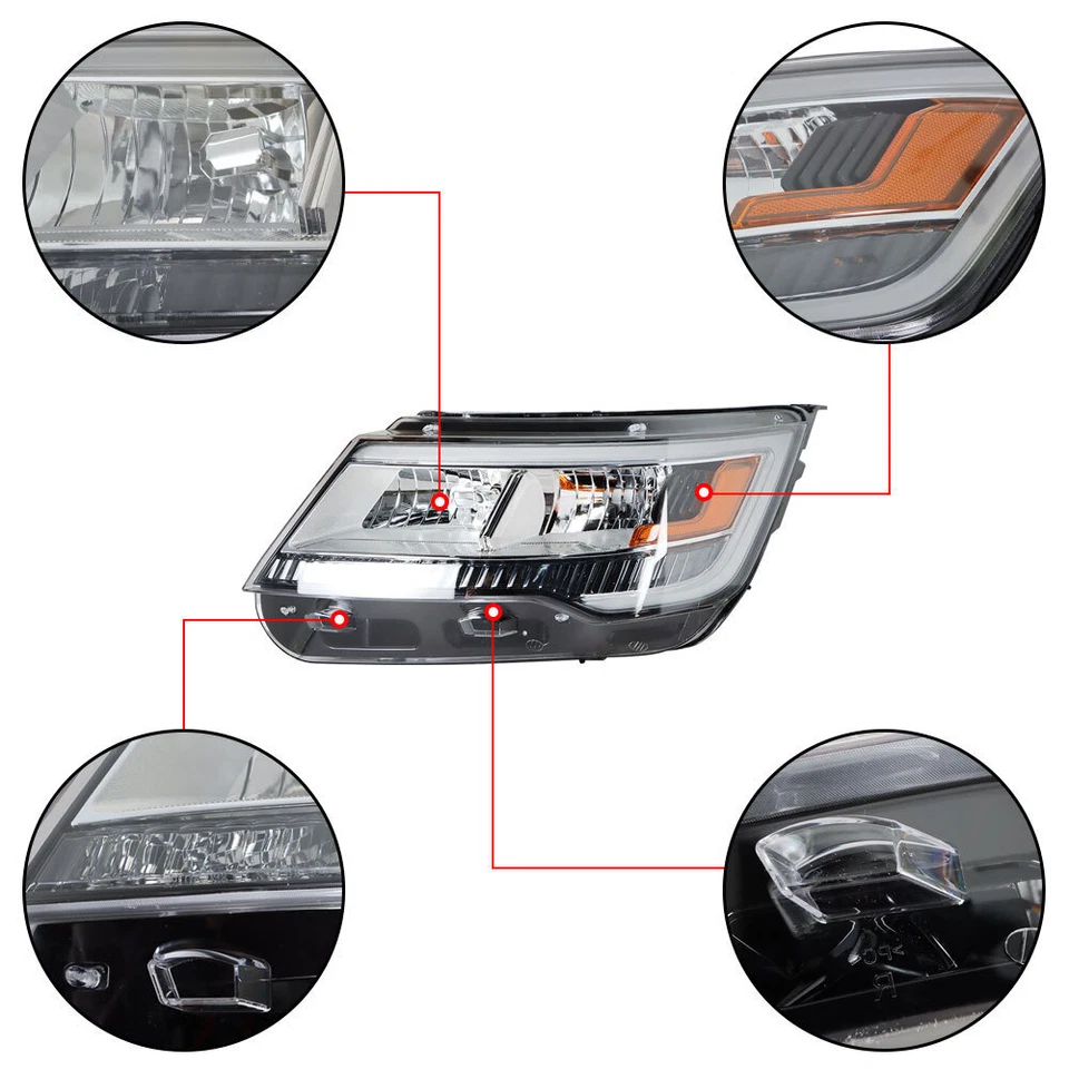 Par de faros halógenos aptos para Ford Explorer 2016-2019 con LED DRL cromo diestro+derecho Foto 3 de 4