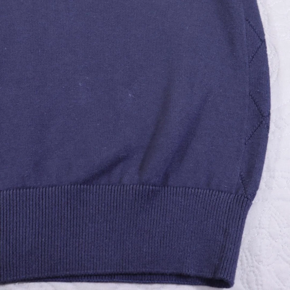 Chaleco Suéter Alan River Para Hombre Grande Azul Marino Argyle Cuello en V 100% Algodón Tejido Foto 4 de 4