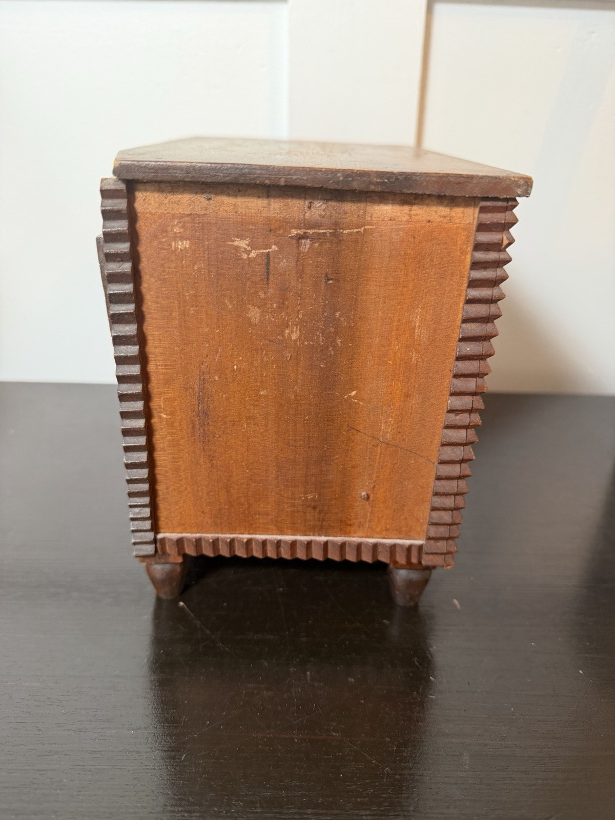 Vintage Miniature Wooden 4-Drawer Jewelry Chest Dresser Box Branded Handmade