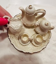 Miniature Tea Set Decorative Shaped, All White With Gold Trim