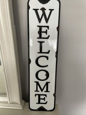 Farmhouse Metal Vertical Welcome Sign Black And White