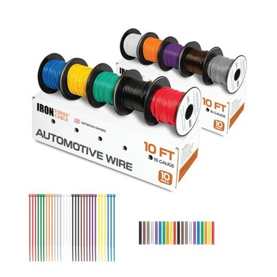 Iron Forge Cable 100 ft 16 Gauge Wire - 10 Roll Assortment Pack Automotive Wi...