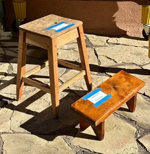 GENE HACKMAN OWNED Artist Studio Wood Stool and Foot Rest Santa Fe NM Estate