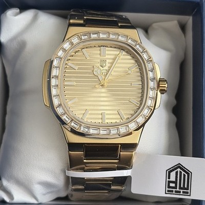 NEW Montres Prestige X Invicta Men s 40mm Quartz Baguette Crystals Gold SS Watch
