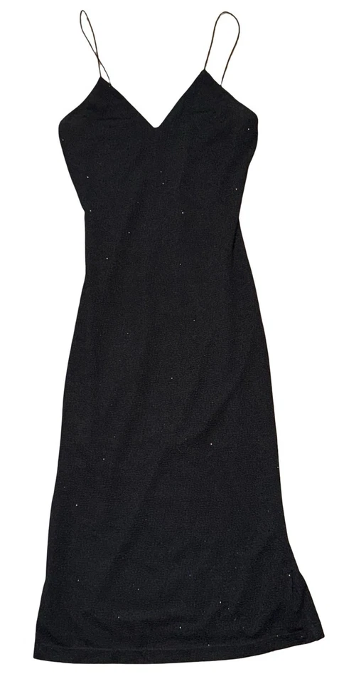 Vestido Alice + Olivia Midi Stila Metálico Seda Abertura Lateral 4 Negro Brillante Vacaciones Foto 4 de 4
