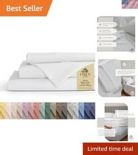 White Cotton Percale Queen Sheet Set - Deep Pocket, 4 Piece Luxury Set