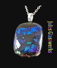 Hand Crafted Fused Dichroic Glass Pendant Necklace W/ Chain 1579