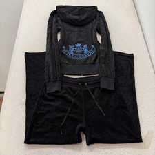 Vintage Juicy Couture Scottie Dogs Women's Black Velour Tracksuit Set Y2K Size L