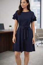 Calvin Klein Navy Ruffle Sleeve Fit & Flare Dress Women’s Size 6 Tie Waist