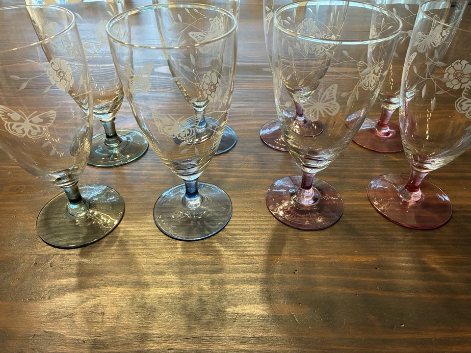 Set of 8 Lenox ? Butterfly Meadow Iced Tea  Water All Purpose Etched Crystal - Image 2 of 4