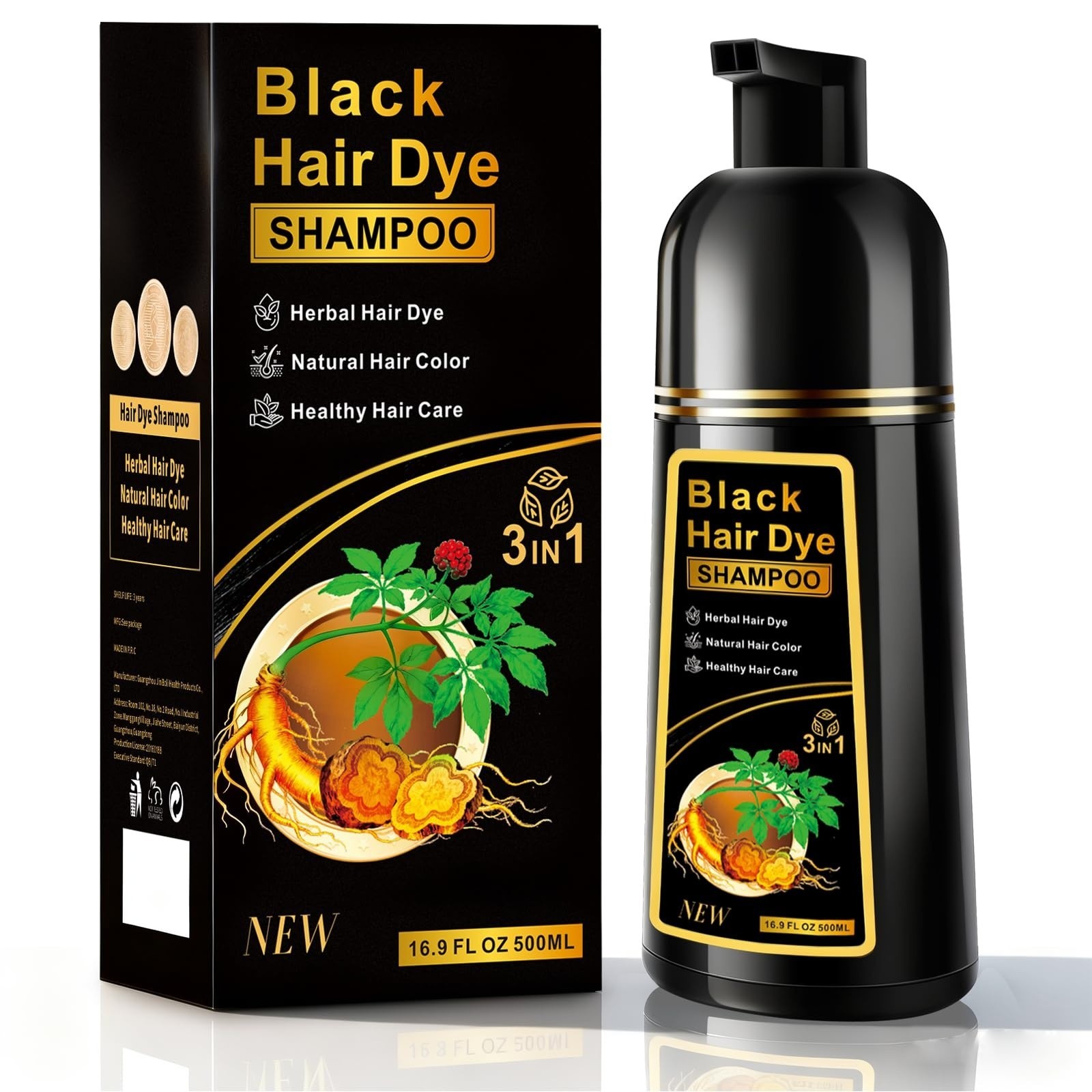 Instant Hair Dye Shampoo 3 in 1 for Gray Hair, Herbal Ingredients Natural Color