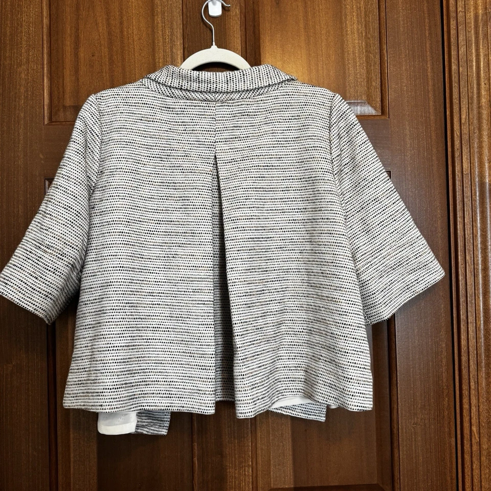 Blazer feminino ECI New York de tweed de um botão tamanho 12, creme bronzeado e bege, forrado - Imagem 2 de 4