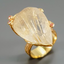 Gemstone 34ct Natural Rutilated Quartz Ring 925 Sterling Silver Size 8 /R429787
