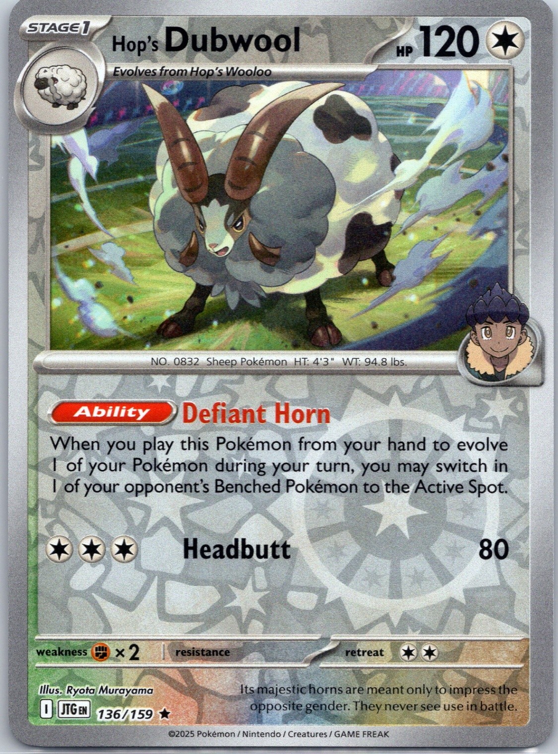 Hop's Dubwool Reverse Holo SV09: Journey Together #136/159 NM