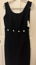 Tory Burch Black Fremont Shift Dress Rhinestone Button Scoop Neck Zip 8