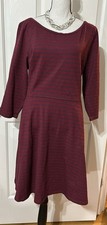 Toad and Co Womens Burgundy Shirt Dress 3/4 Sleeves XL Fit and Flare Stripes