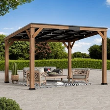10'x12' Outdoor Cedar Wood Gazebo with Sloped Metal Roof for Patio, Decks Garden