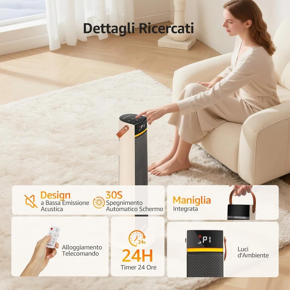 TERMOVENTILATORE STUFA DIGITALE ECO CERAMICO DISPLAY 60CM 2000 WATT AIGOSTAR - Immagine 4 di 4