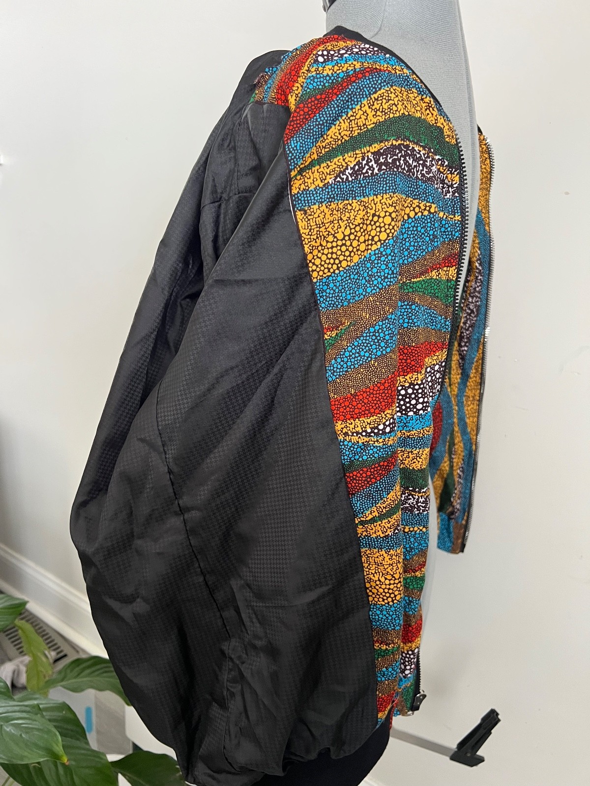 Multicolor Bomber Jacket Zip Abstract Pattern Afr… - image 11