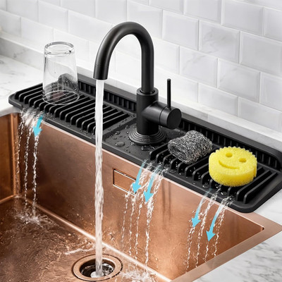 No More Wet Counters   24  Silicone Faucet Mat for Kitchen Sink, Custom Cut Fit,