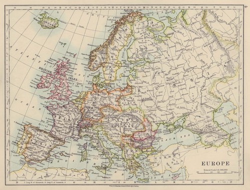 EUROPE POLITICAL. Austria-Hungary. Walachia Servia. JOHNSTON 1910 old map
