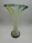 Vintage Hand Blown Art Glass Jack In The Pulpit Vase Yellow Blue Murano Style 9