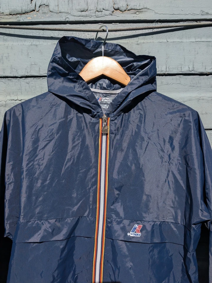 Chaqueta cortavientos vintage K-Way Shell para hombre pequeña hecha en Francia Foto 2 de 4
