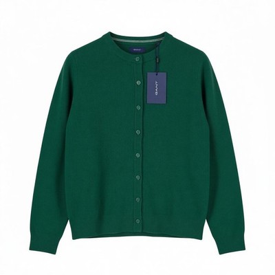 GANT Supersfeine Kaschmir-Lammwolle Rundhals Cardigan Damen Jumper XS Ivy Green