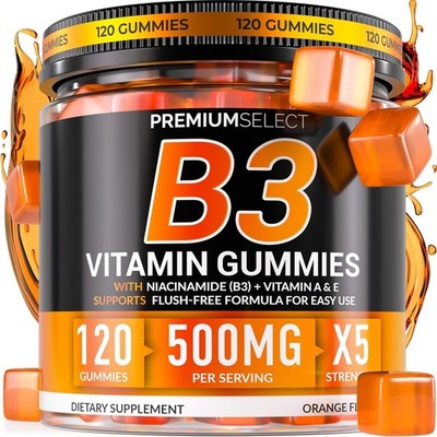 Vitamin B3 Gummies Niacinamide 500mg - 120 Gummies Supplement For Adults