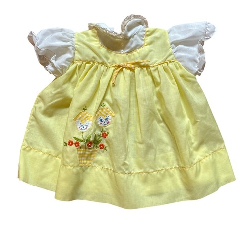 Celanese Fortrel Vintage Dress Kids Yellow Good Floral Gingham Applique SIZE 6M