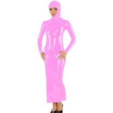 Ladies Hooded Dress Novelty Zipper Front PVC Cosplay Dress Sexy Bodycon Clubwear