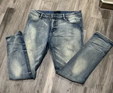 Riche Le Men’s Distressed Denim Jeans with Faded Wash 34x32