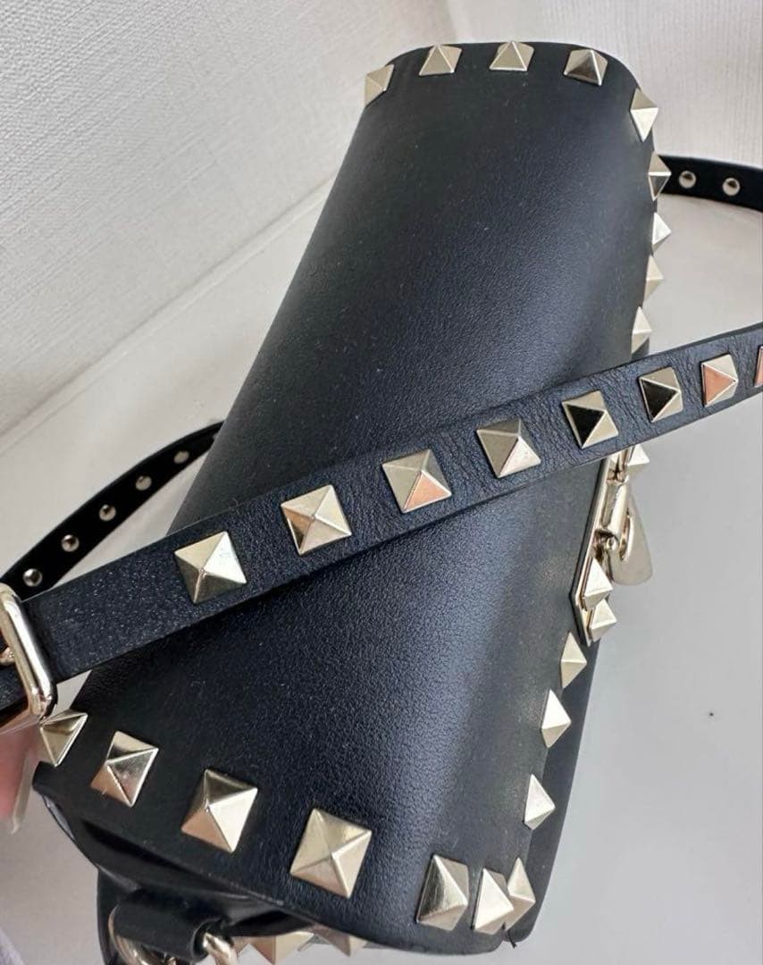 VALENTINO Women Rockstud Shoulder bag Leather V Logo Black Gold from japan thumbnail 12