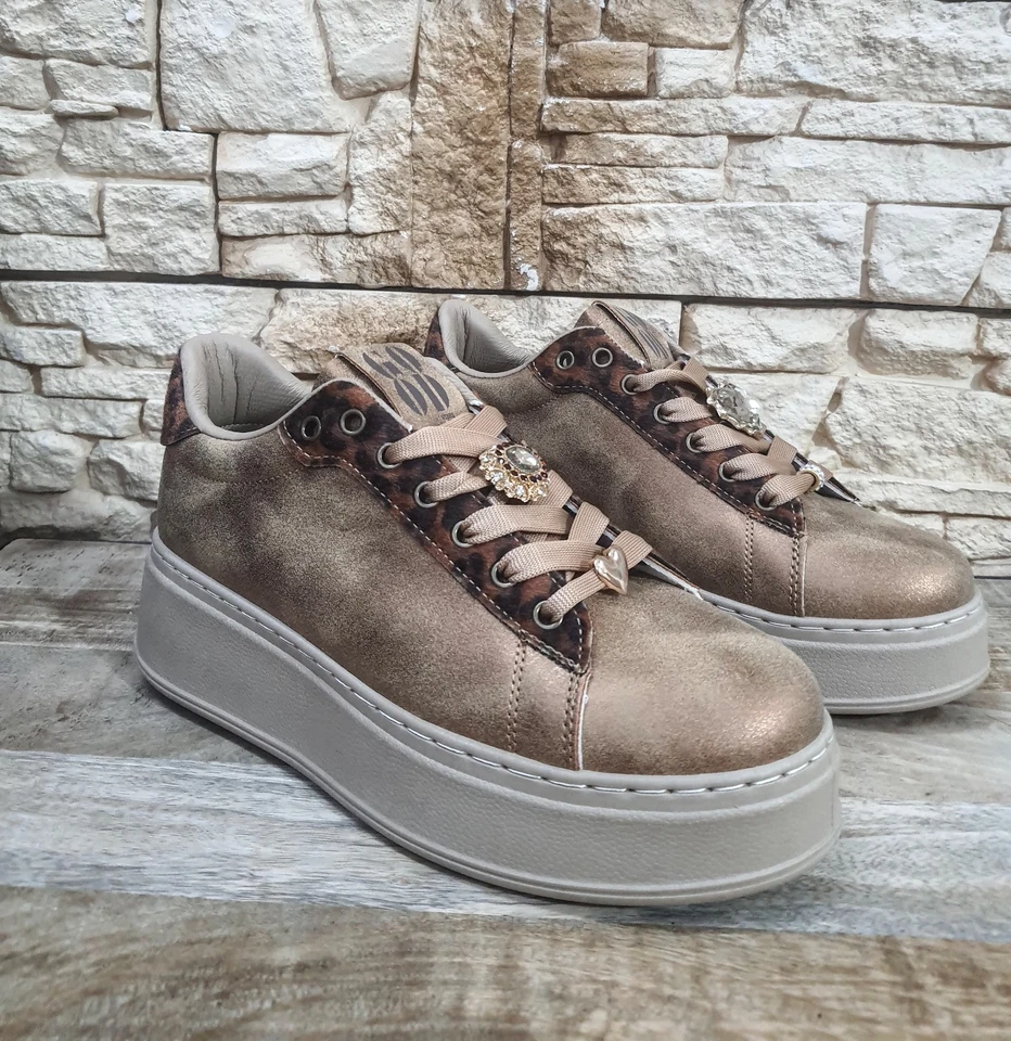 SNEAKERS DA DONNA GIOIELLO 9162 MARRONE SCARPE PLATFORM CON ACCESSORIO ORO - Immagine 4 di 4