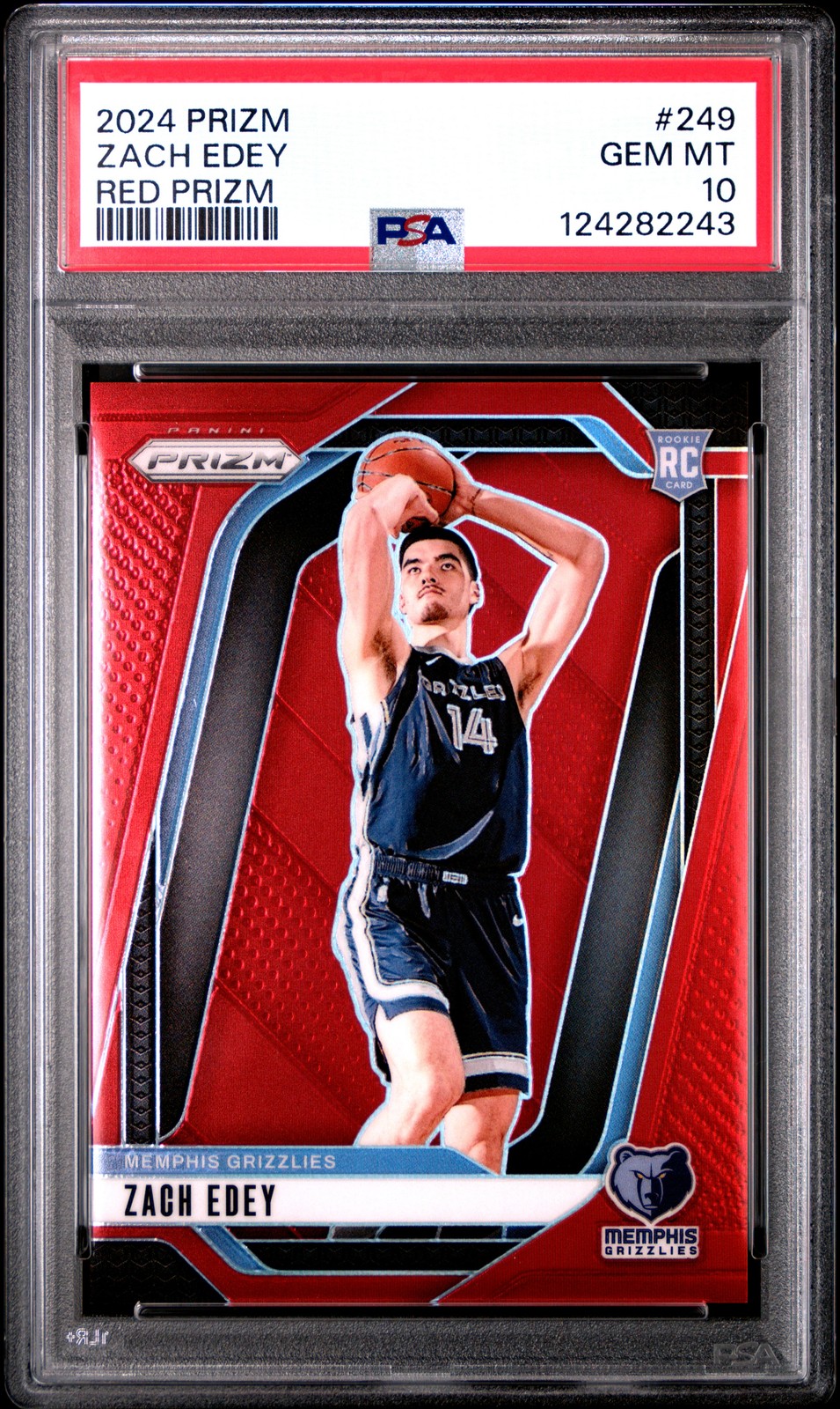 2024 Panini Prizm #249 Zach Edey Red Prizms Rookie Card RC /299 PSA 10