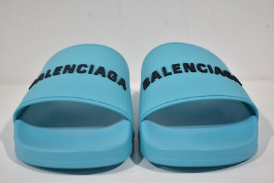 Balenciaga Turquoise Blue Rubber Black Logo Slide Pool Sandal Flip Flop 43 10 Balenciaga Turquoise Blue Rubber Black Logo Slide Pool  main image 3