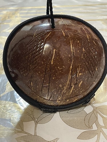 Vintage Coconut Shell Crossbody Bag Fabric Lined Zippered Purse Hawaii 5”