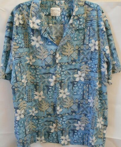 Made in Hawaii Mens XXL Blue Plumeria Floral Hawaiian Camp Shirt USA - Picture 1 of 4