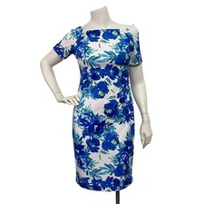 Calvin Klein Women's Blue Floral Print Boat Neck Sheath Dress size 4P