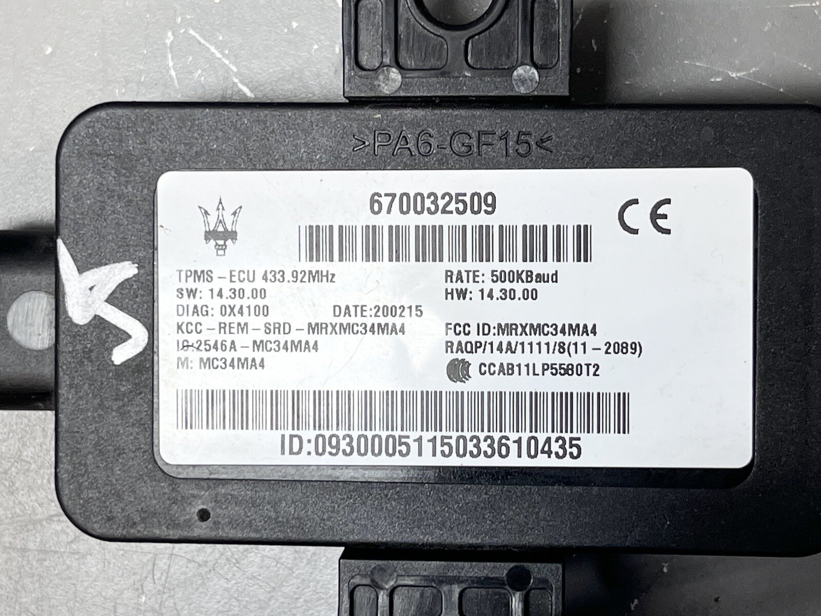 Maserati Quattroporte 2014-2020 Tpms sensor P/N 670001902