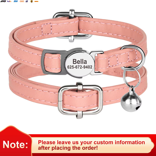 Custom Cat Collar PU Leather Cats Collars Necklace Safety Breakaway Pet Kitten P